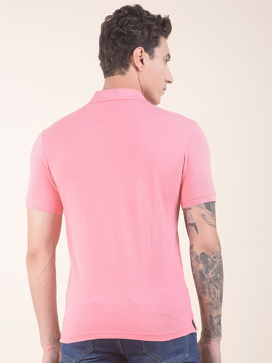 Men's Pink Regular Fit Solid Half Sleeve Casual T-Shirt