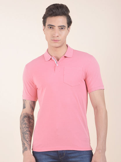 Men's Pink Regular Fit Solid Half Sleeve Casual T-Shirt