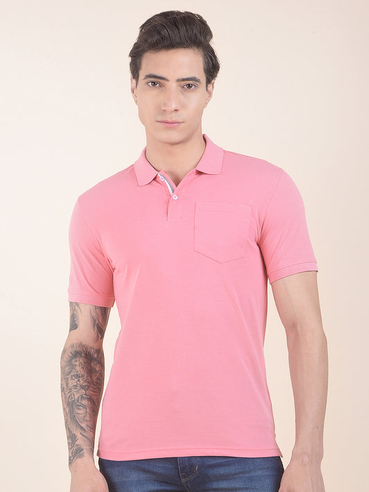 Men's Pink Regular Fit Solid Half Sleeve Casual T-Shirt