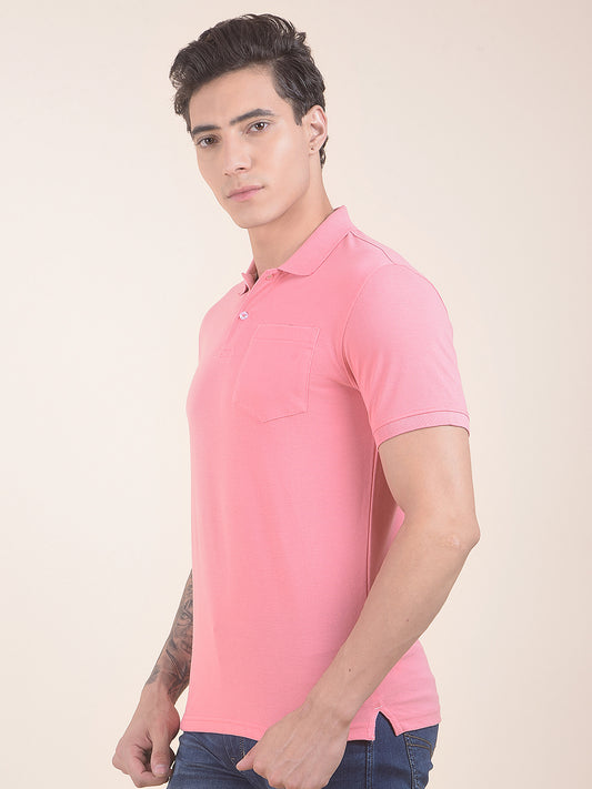 Men's Pink Regular Fit Solid Half Sleeve Casual T-Shirt