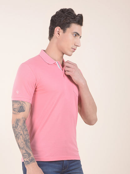 Men's Pink Regular Fit Solid Half Sleeve Casual T-Shirt