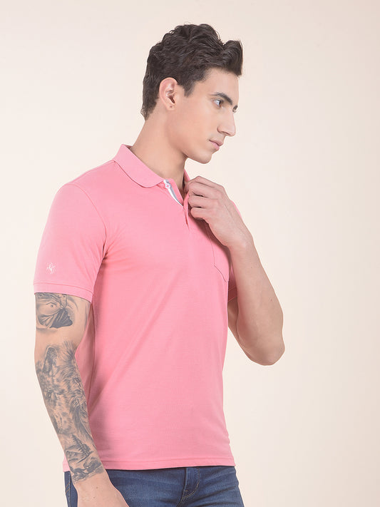 Men's Pink Regular Fit Solid Half Sleeve Casual T-Shirt