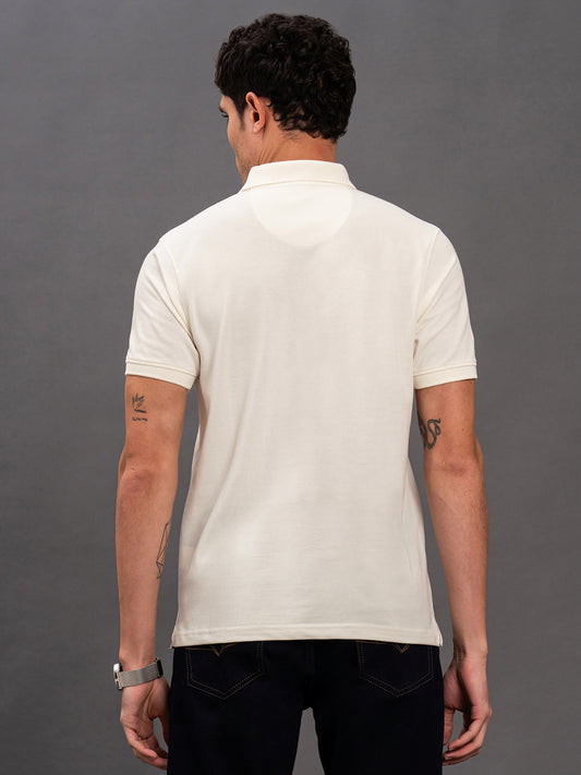 Men's Ivory Regular Fit Solid Half Sleeve Casual T-Shirt