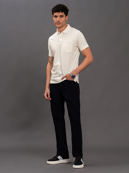 Men's Ivory Regular Fit Solid Half Sleeve Casual T-Shirt