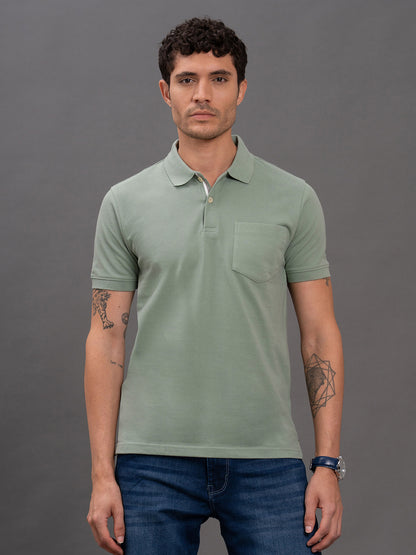 Men's Green Regular Fit Solid Half Sleeve Casual T-Shirt