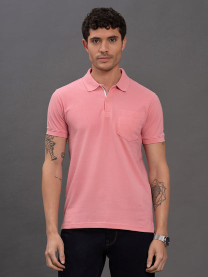 Men's Pink Regular Fit Solid Half Sleeve Casual T-Shirt