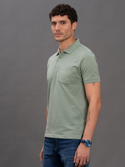 Men's Green Regular Fit Solid Half Sleeve Casual T-Shirt