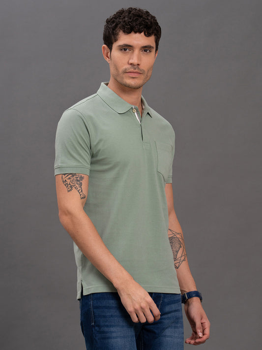 Men's Green Regular Fit Solid Half Sleeve Casual T-Shirt