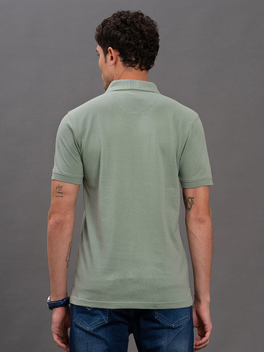 Men's Green Regular Fit Solid Half Sleeve Casual T-Shirt