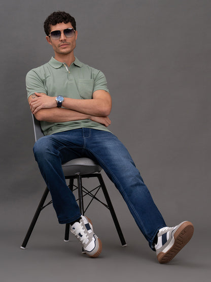 Men's Green Regular Fit Solid Half Sleeve Casual T-Shirt