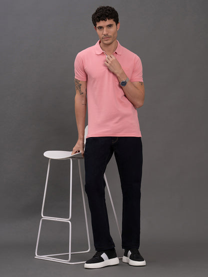Men's Pink Regular Fit Solid Half Sleeve Casual T-Shirt