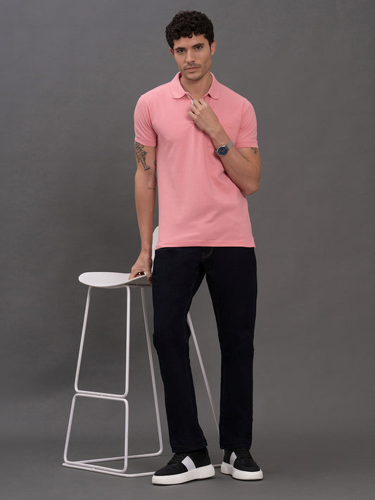 Men's Pink Regular Fit Solid Half Sleeve Casual T-Shirt