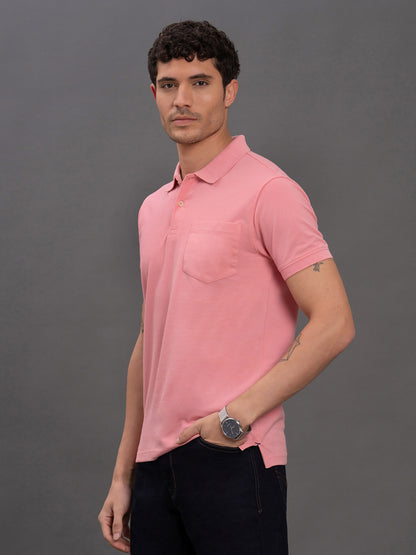 Men's Pink Regular Fit Solid Half Sleeve Casual T-Shirt