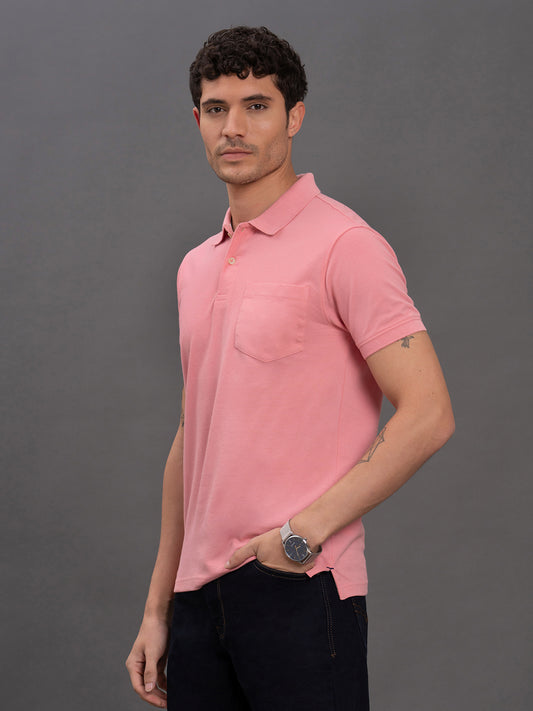 Men's Pink Regular Fit Solid Half Sleeve Casual T-Shirt