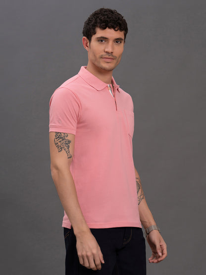 Men's Pink Regular Fit Solid Half Sleeve Casual T-Shirt