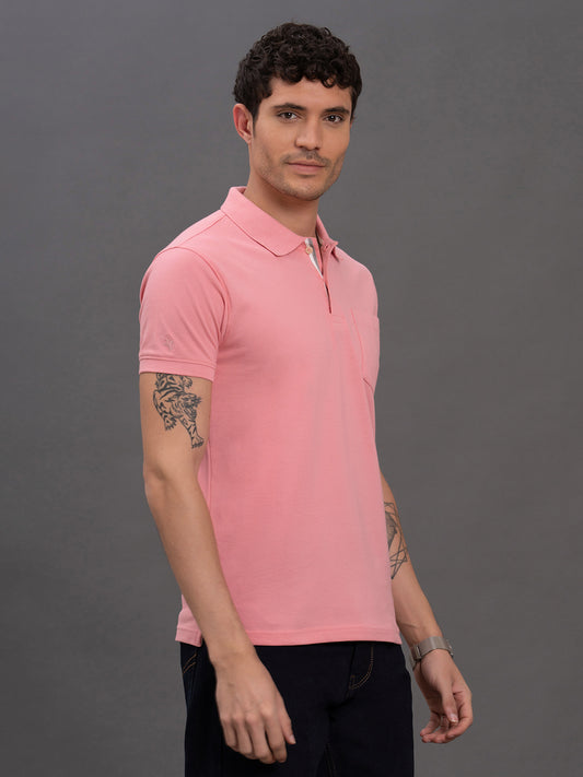 Men's Pink Regular Fit Solid Half Sleeve Casual T-Shirt