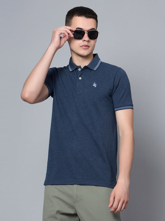 Cantabil Men Navy Mélange Polo T-Shirt (7133663690891)