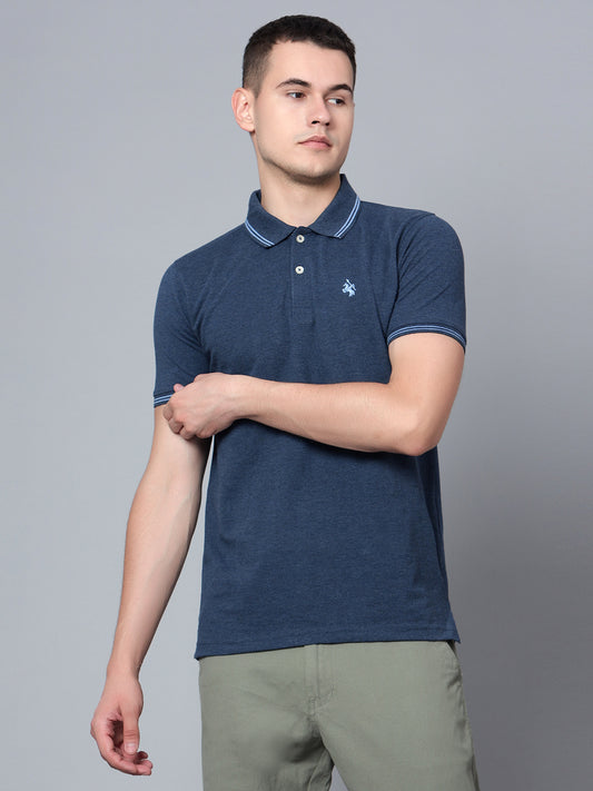 Cantabil Men Navy Mélange Polo T-Shirt (7133663690891)