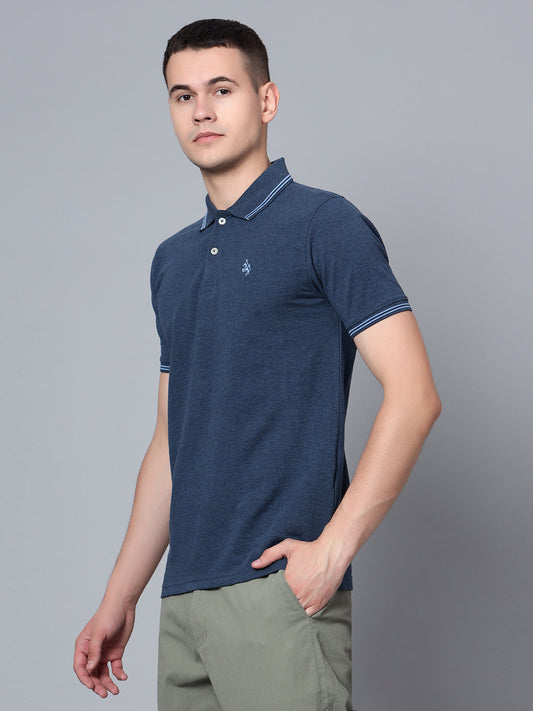 Cantabil Men Navy Mélange Polo T-Shirt (7133663690891)