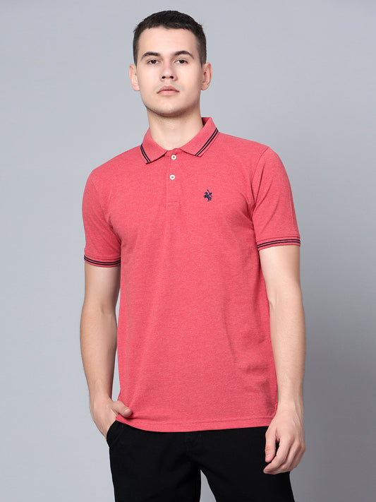 Cantabil Men Red Mélange Polo T-Shirt (7133664739467)