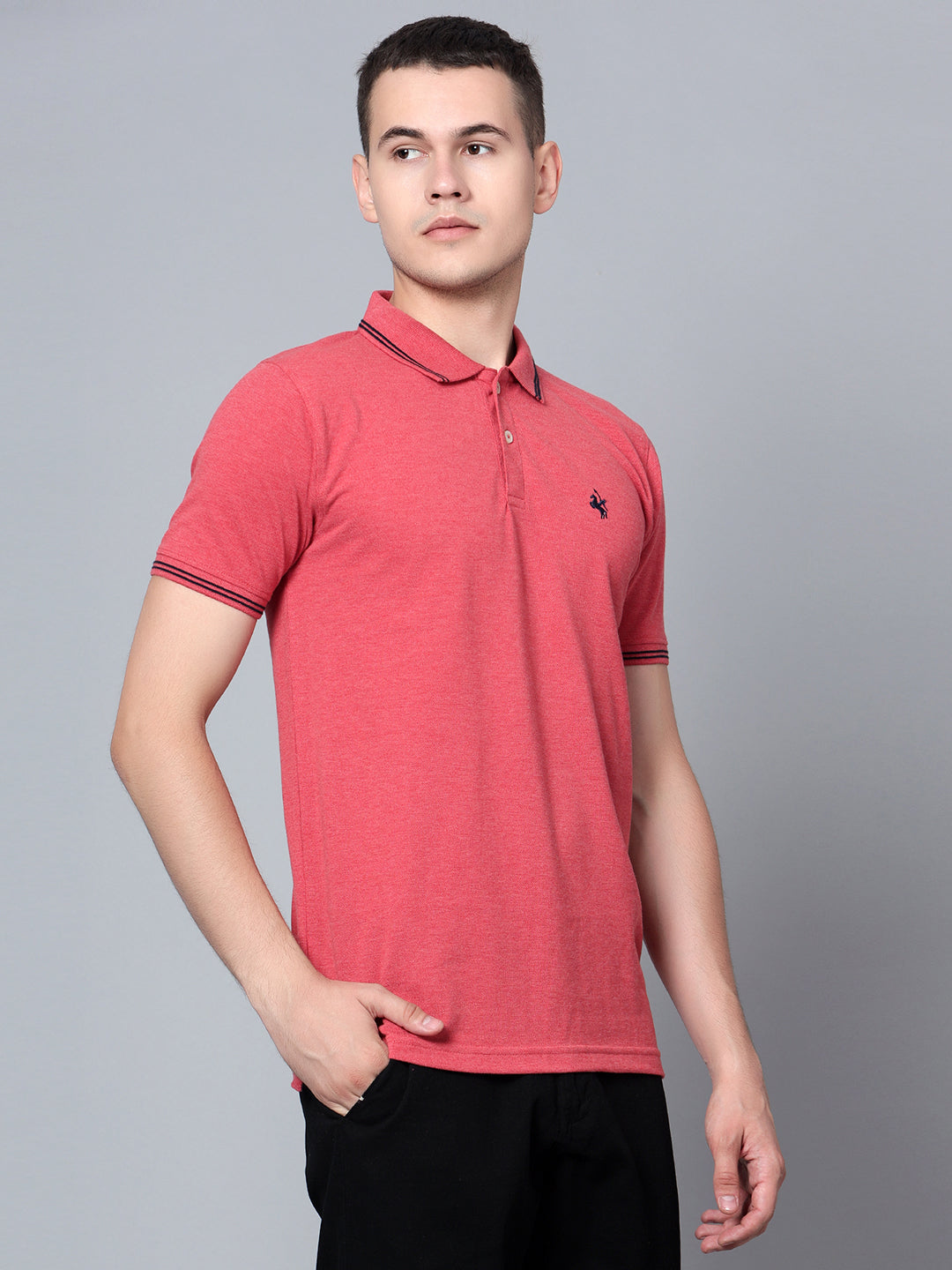 Cantabil Men Red Mélange Polo T-Shirt (7133664739467)