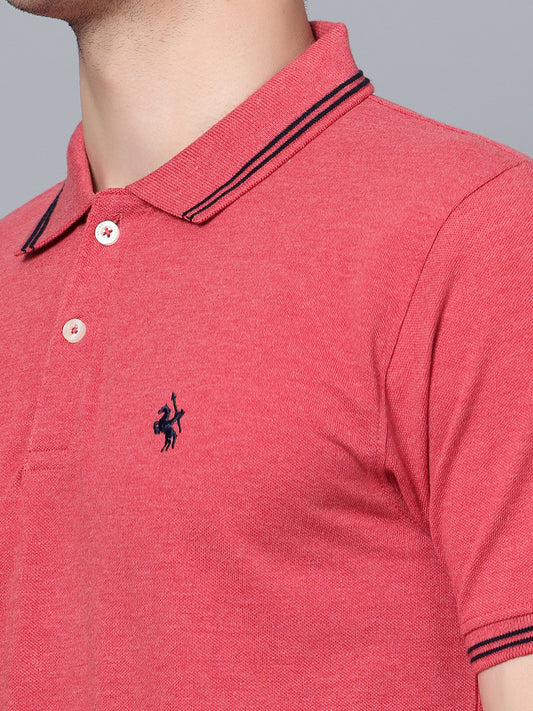 Cantabil Men Red Mélange Polo T-Shirt (7133664739467)