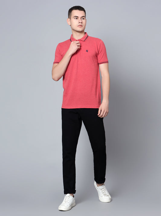 Cantabil Men Red Mélange Polo T-Shirt (7133664739467)