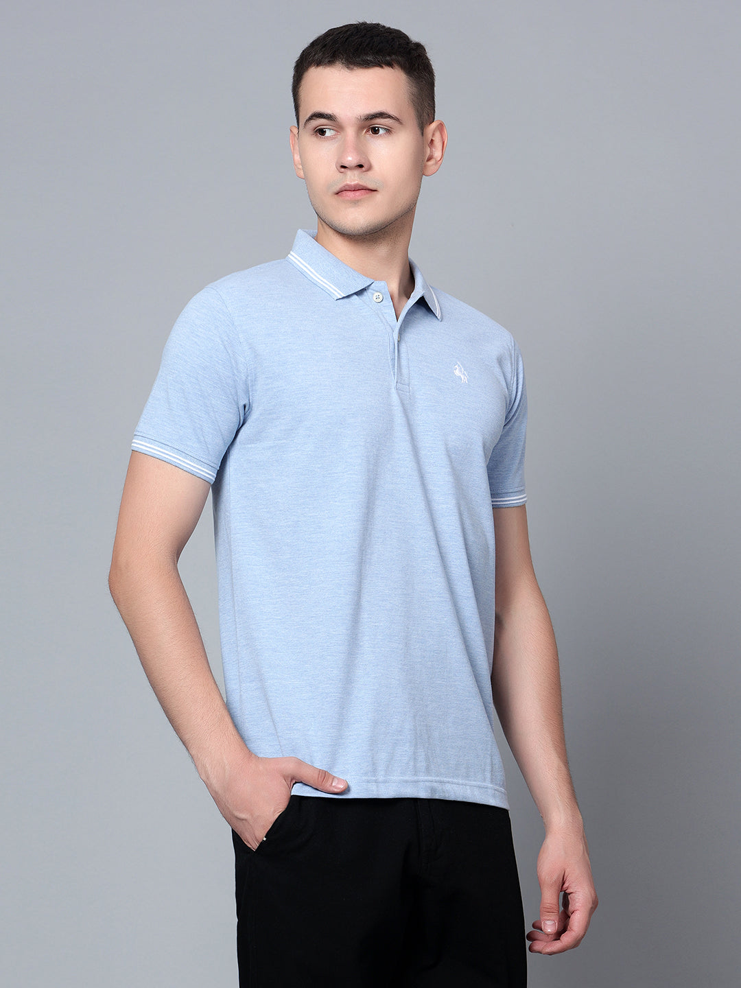 Cantabil Men Sky Mélange Polo T-Shirt (7133665591435)