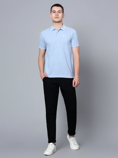 Cantabil Men Sky Mélange Polo T-Shirt (7133665591435)