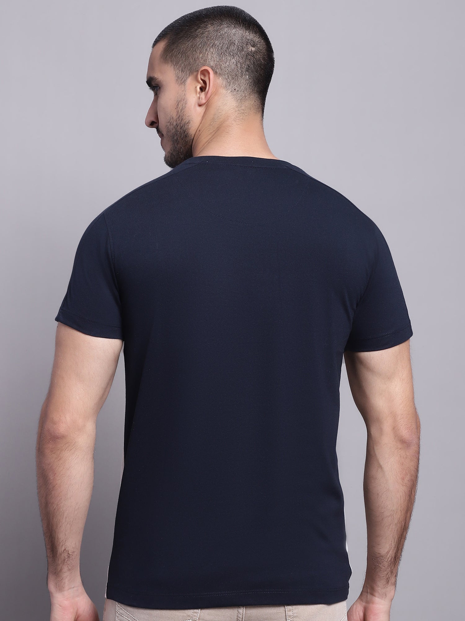 Cantabil Men Navy Blue Casual T-Shirt (7142867107979)