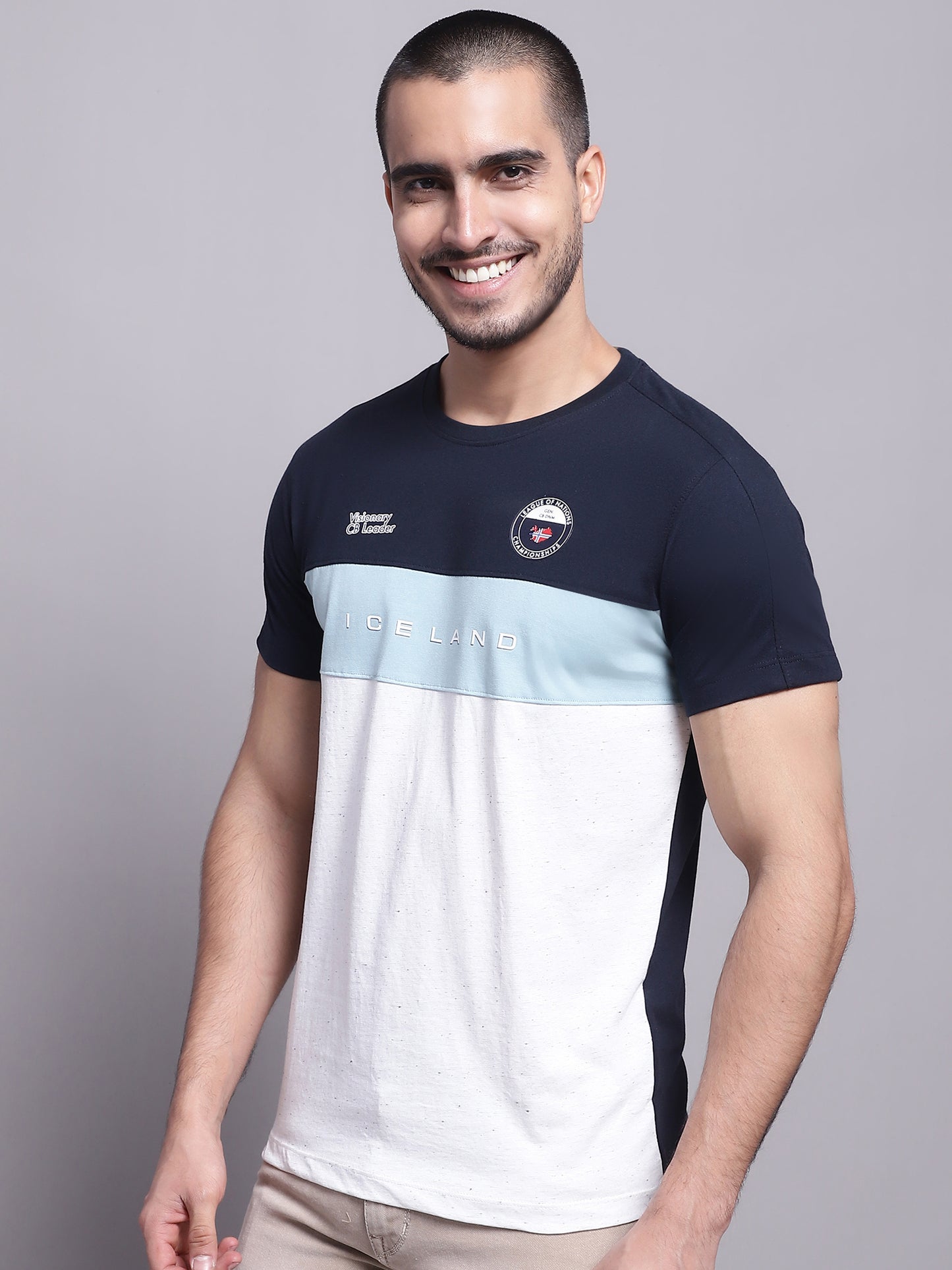 Cantabil Men Navy Blue Casual T-Shirt (7142867107979)