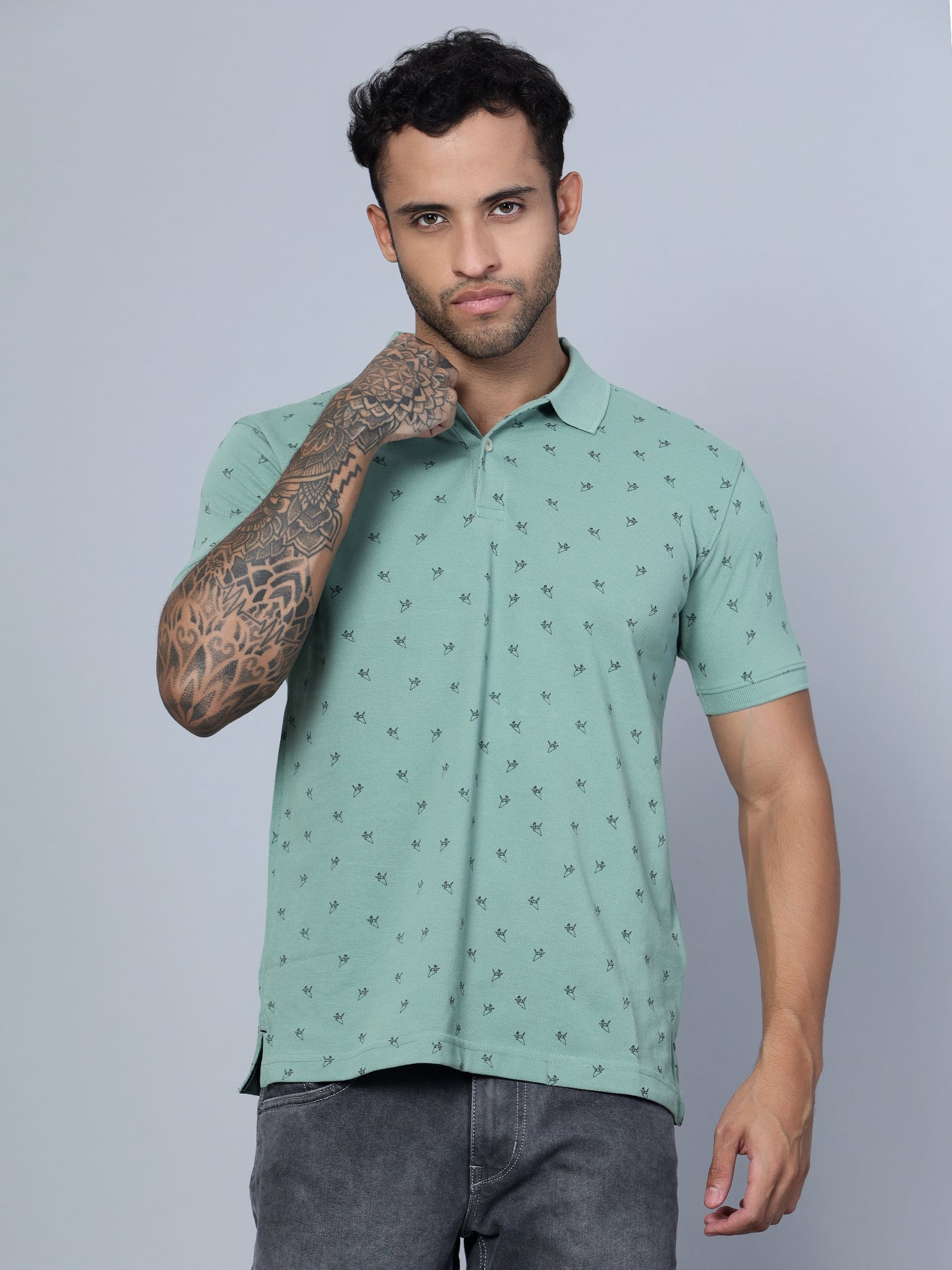 Cantabil Men Polo Neck Green T-Shirt (7134689198219)