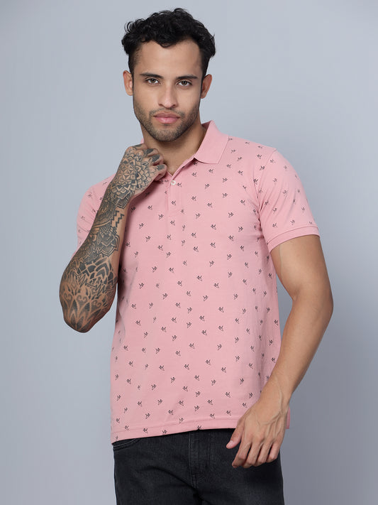 Cantabil Men Polo Neck Pink T-Shirt (7134690017419)