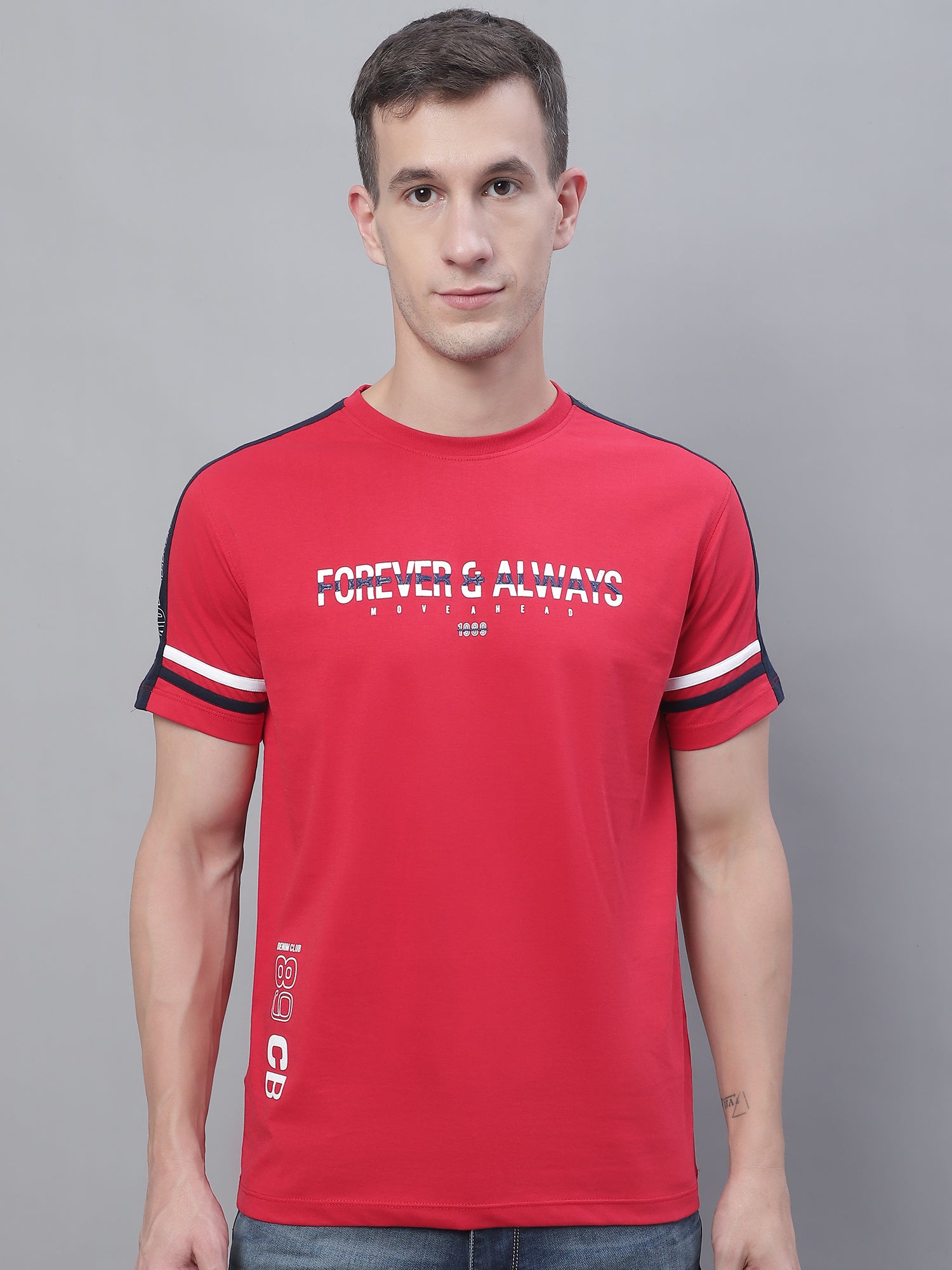 Cantabil Men Red Round Neck T-Shirt (7136109625483)