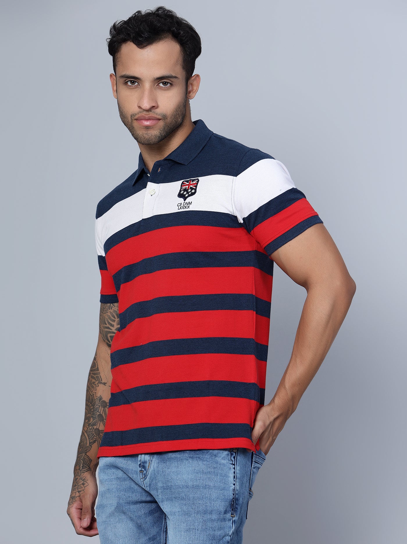 Cantabil Men Polo Neck Navy Blue T-Shirt (7134701027467)