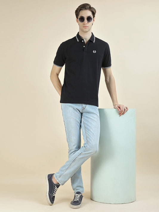 T-Shirt for Men | Breathable & Soft with Color Fastness Regular Fit Polo Neck Poly Cotton Fabric Solid Pattern