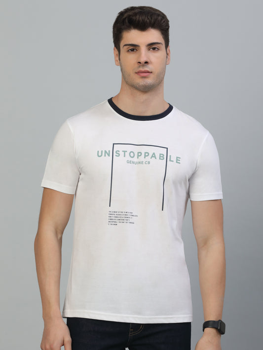 T-Shirt for Men | Breathable & Soft with Color Fastness Regular Fit Round Neck Poly Cotton Fabric Printed Pattern