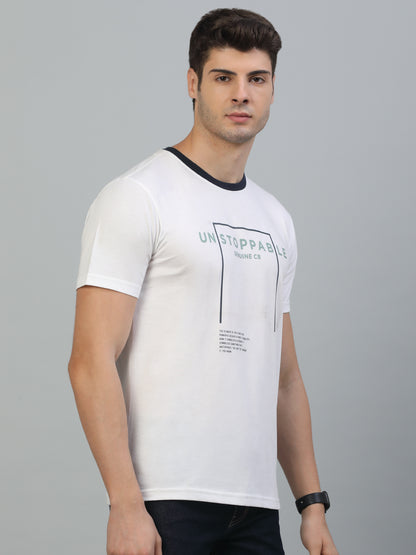 T-Shirt for Men | Breathable & Soft with Color Fastness Regular Fit Round Neck Poly Cotton Fabric Printed Pattern
