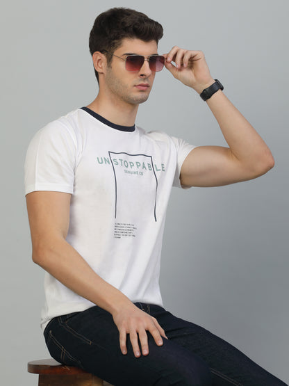 T-Shirt for Men | Breathable & Soft with Color Fastness Regular Fit Round Neck Poly Cotton Fabric Printed Pattern