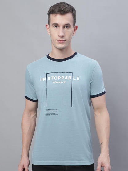 Cantabil Men Teal Blue Round Neck T-Shirt (7136113918091)