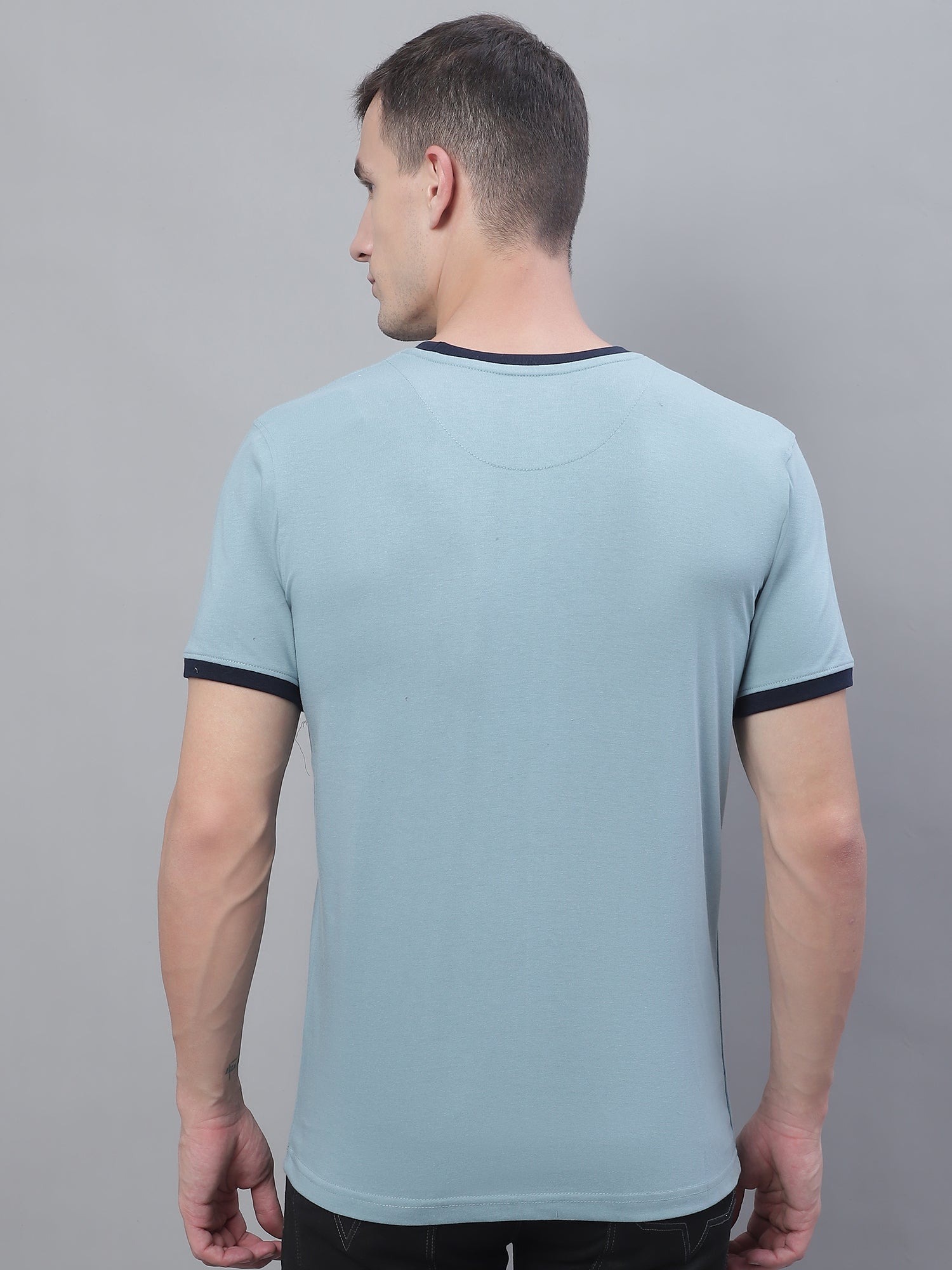 Cantabil Men Teal Blue Round Neck T-Shirt (7136113918091)