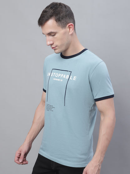 Cantabil Men Teal Blue Round Neck T-Shirt (7136113918091)