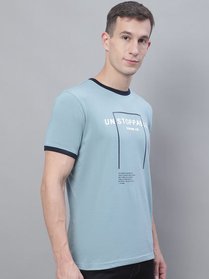 Cantabil Men Teal Blue Round Neck T-Shirt (7136113918091)