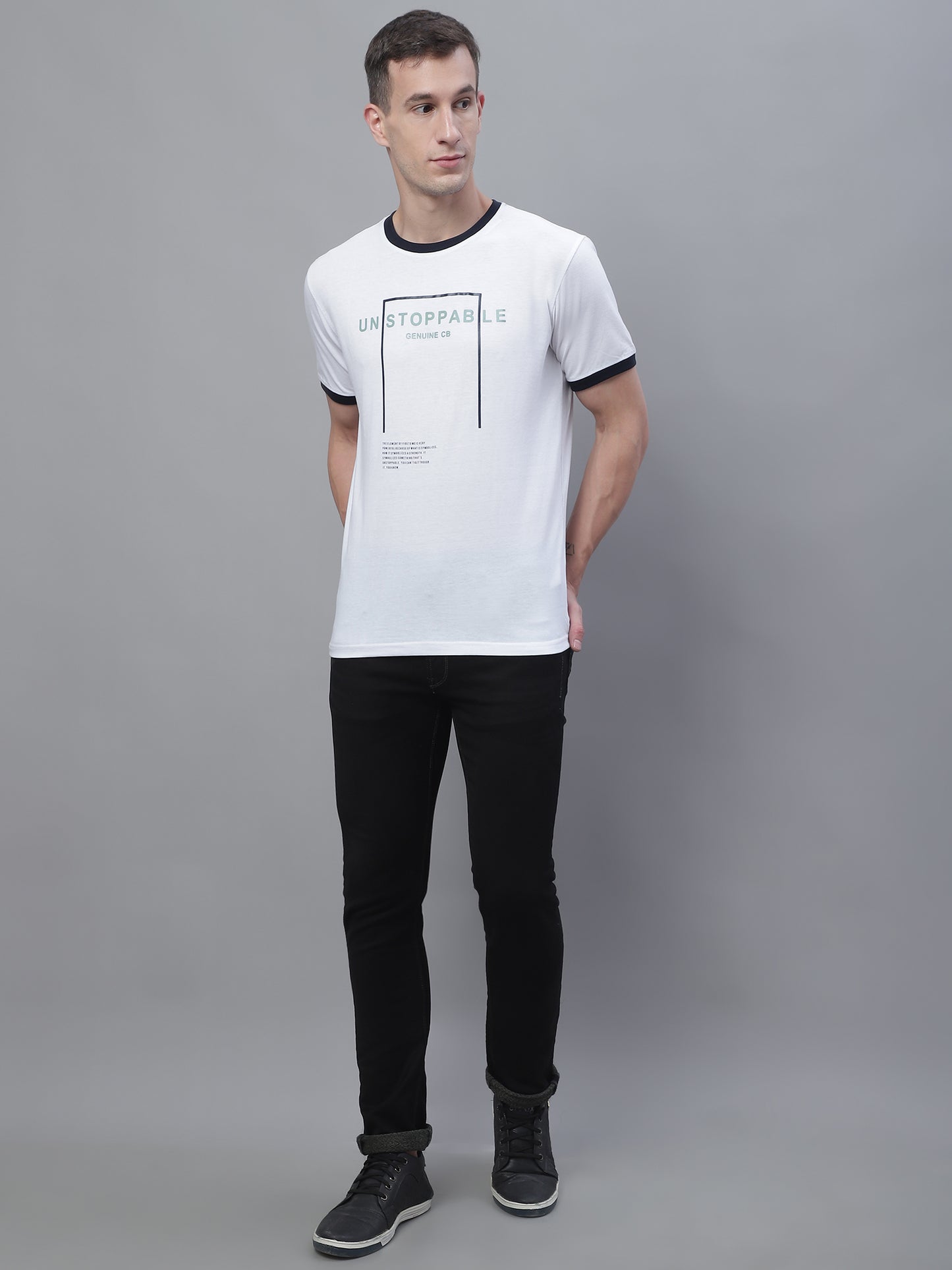 Cantabil Men White Round Neck T-Shirt (7136113393803)