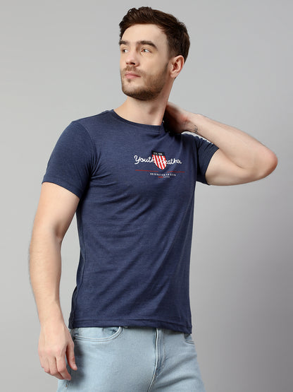 Cantabil Men Blue Melange T-Shirt (7113888956555)