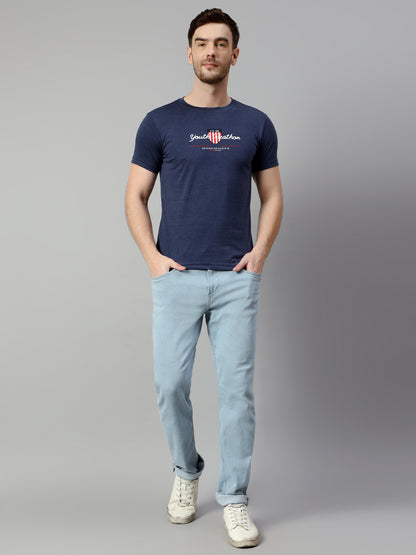 Cantabil Men Blue Melange T-Shirt (7113888956555)