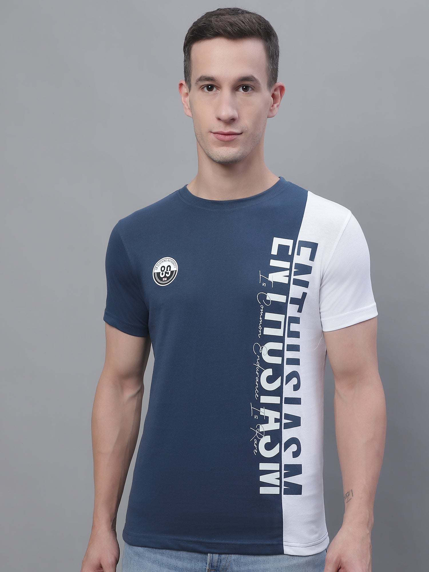Cantabil Men Blue Round Neck T-Shirt (7136114507915)