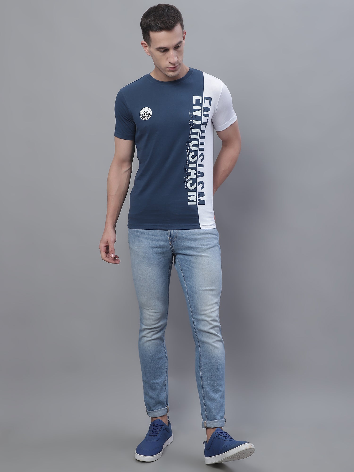 Cantabil Men Blue Round Neck T-Shirt (7136114507915)