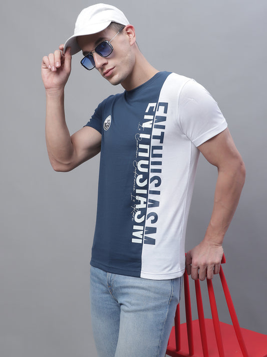 Cantabil Men Blue Round Neck T-Shirt (7136114507915)