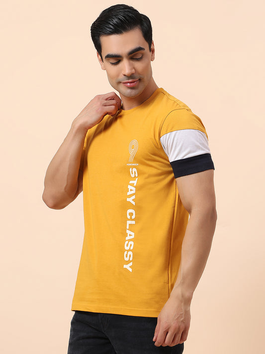 T-Shirt for Men | Breathable & Soft with Color Fastness Regular Fit Round Neck Poly Cotton Fabric Printed Pattern